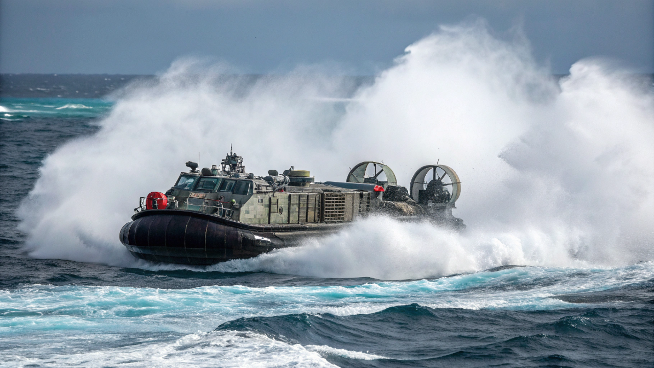 O veículo anfíbio impressionante que flutua sobre as águas a 70 km/h levando 75 toneladas direto para as praias