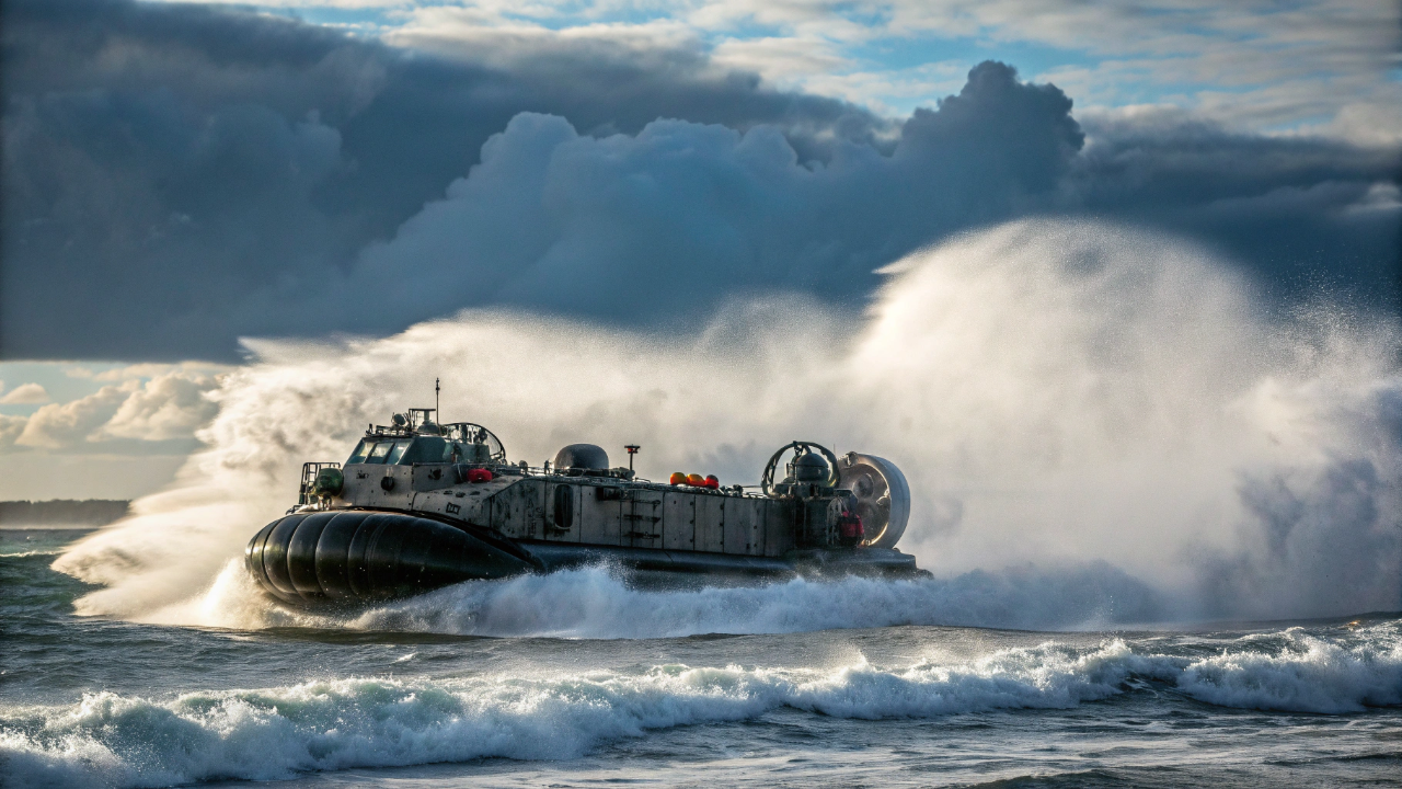 O veículo anfíbio impressionante que flutua sobre as águas a 70 km/h levando 75 toneladas direto para as praias