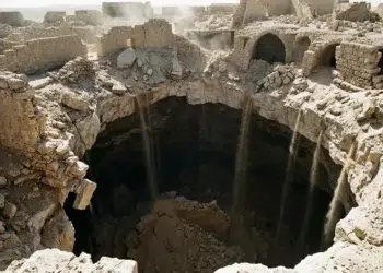 O grande sumidouro de calcário que engoliu parte da fortaleza de Ubar. (imagem ilustrativa)