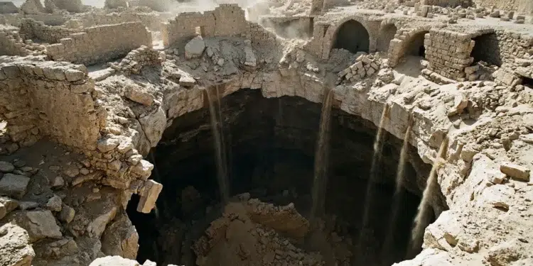 O grande sumidouro de calcário que engoliu parte da fortaleza de Ubar. (imagem ilustrativa)