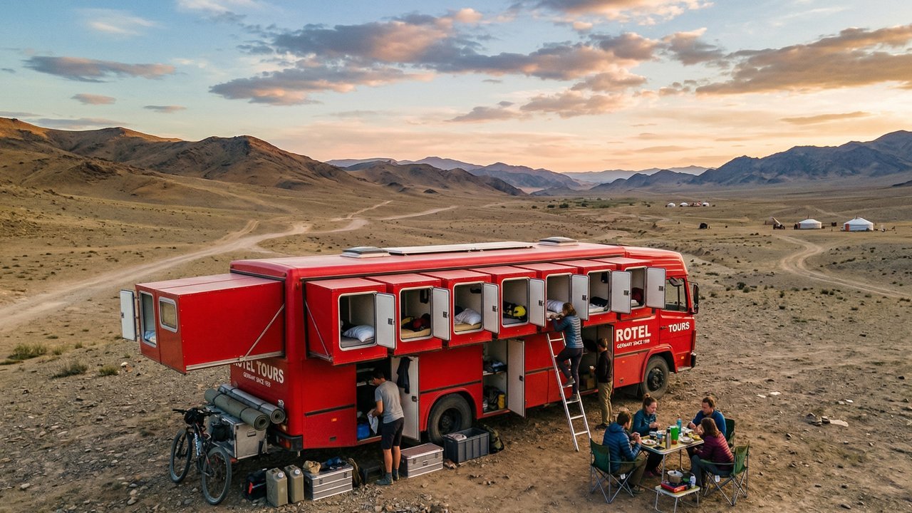 Com 24 cabines de dormir e cozinha completa a bordo, o ônibus-hotel alemão Rotel, de 1959, virou o maior símbolo de aventura e viagens pelo mundo