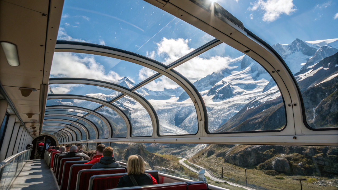 Esse trem tem teto de vidro e passa por geleiras e montanhas como se fosse um cinema ao vivo