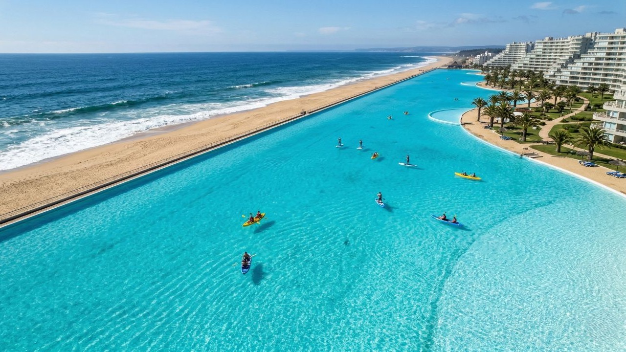 Com o tamanho equivalente a 10 campos de futebol, a maior piscina do mundo possui águas cristalinas navegáveis e fica a apenas 5 horas do Brasil