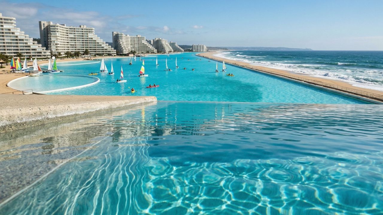 Com o tamanho equivalente a 10 campos de futebol, a maior piscina do mundo possui águas cristalinas navegáveis e fica a apenas 5 horas do Brasil