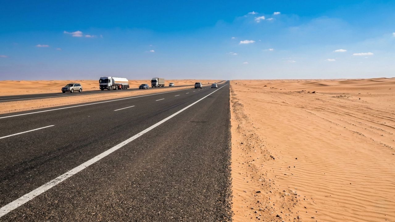 Rodovia na Arábia Saudita impressiona com 240 km em linha reta atravessando deserto e paisagens sem fim
