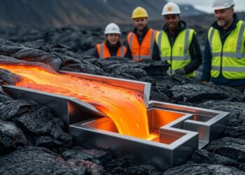 O escritório islandês s.ap architects desenvolveu a lava vulcânica como material estrutural de construção civil, propondo direcionar magma derretido por canais controlados até que esfrie e forme fundações sólidas