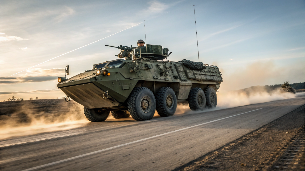 O blindado de 8 rodas altamente silencioso que transporta soldados para o front rodando a 100 km/h sem destruir o asfalto