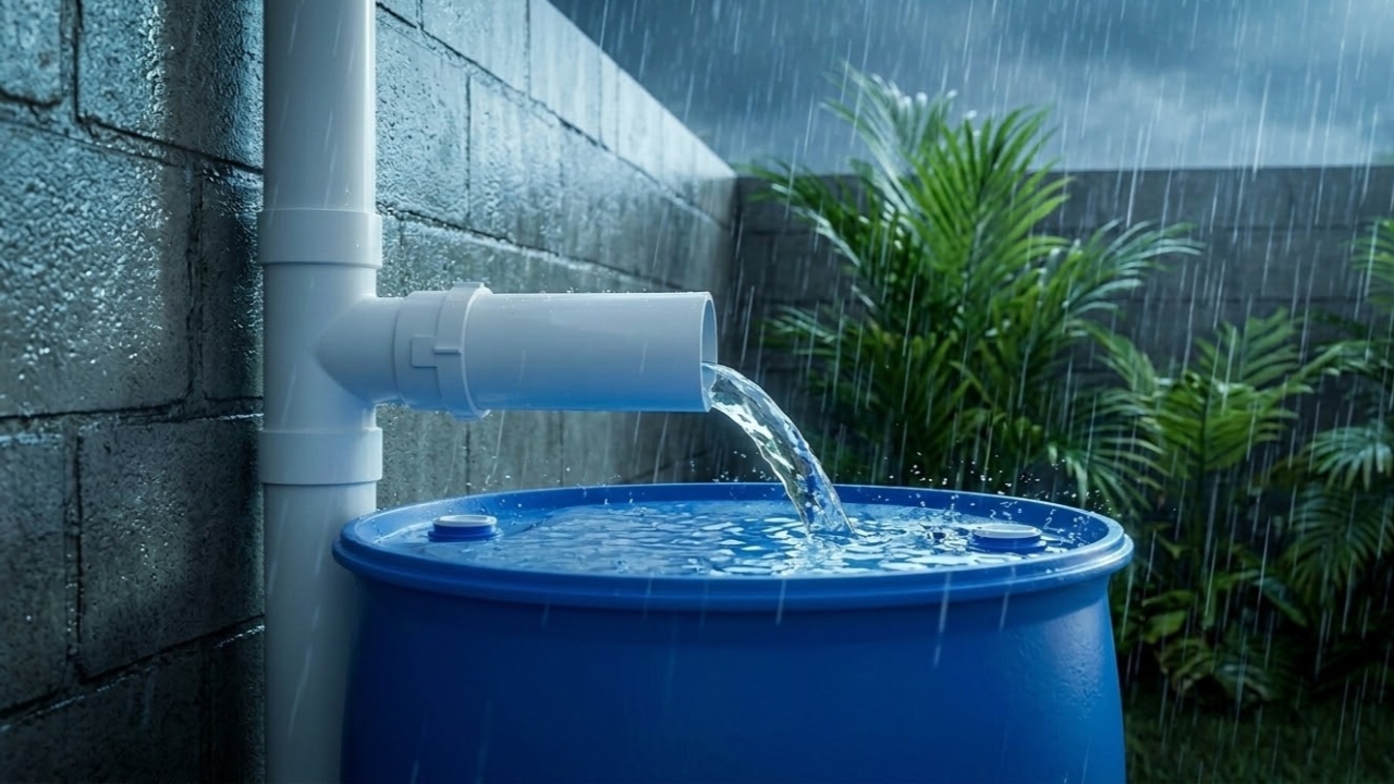 A técnica engenhosa que transforma o seu telhado em um captador de água da chuva com galão de 200 litros e economiza até 50% na conta