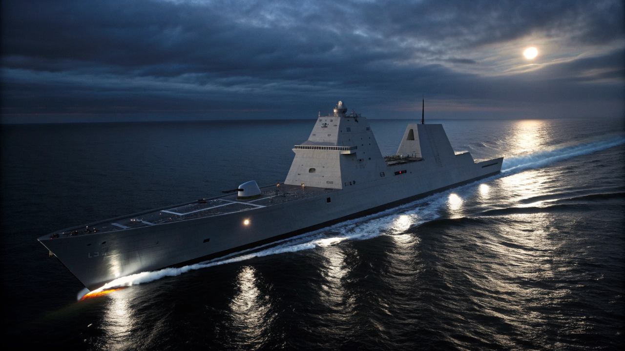 O contratorpedeiro futurista de 16 mil toneladas que corta os mares com um design furtivo imune aos radares