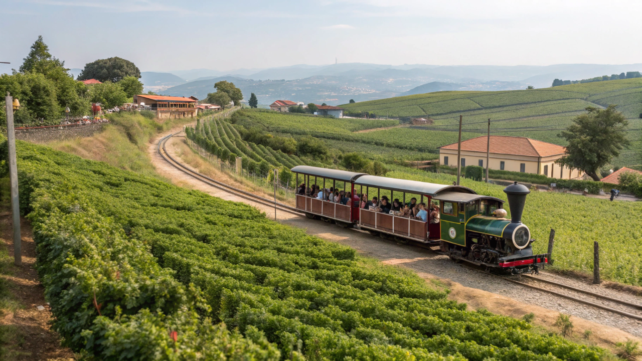 O famoso trem de 23 quilômetros que cruza 3 cidades na serra gaúcha oferecendo degustação de vinhos e festa dentro dos vagões