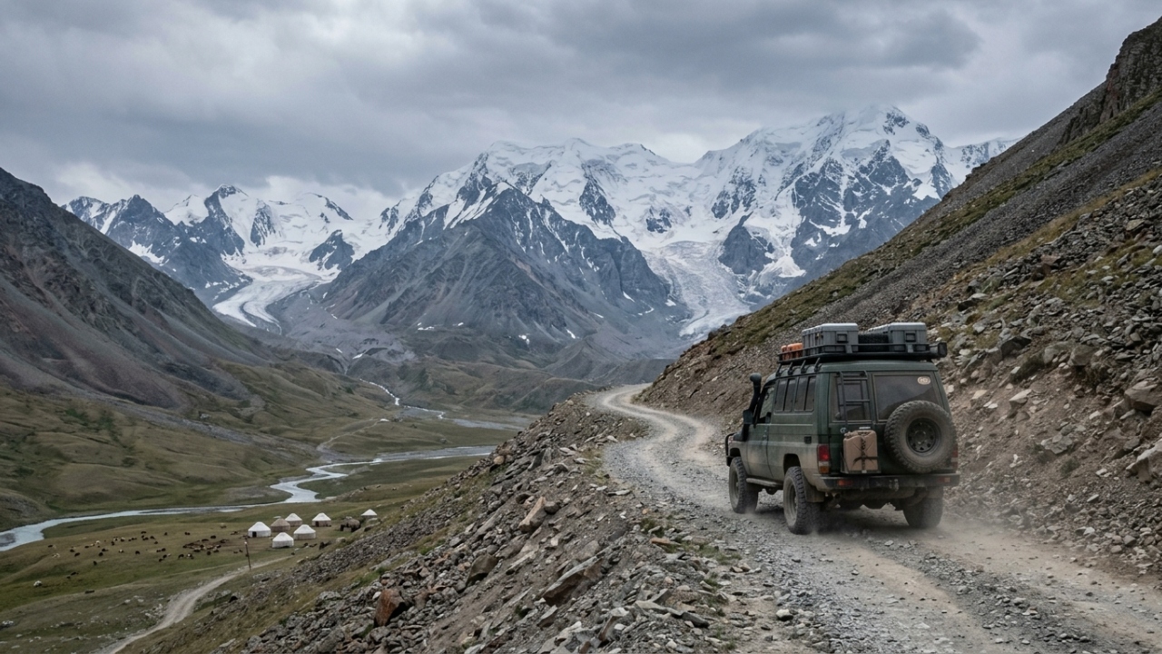 Com picos situados acima dos 3.000 metros de altitude, a rodovia de Tien Shan no Quirguistão virou o maior desafio da engenharia na Rota da Seda