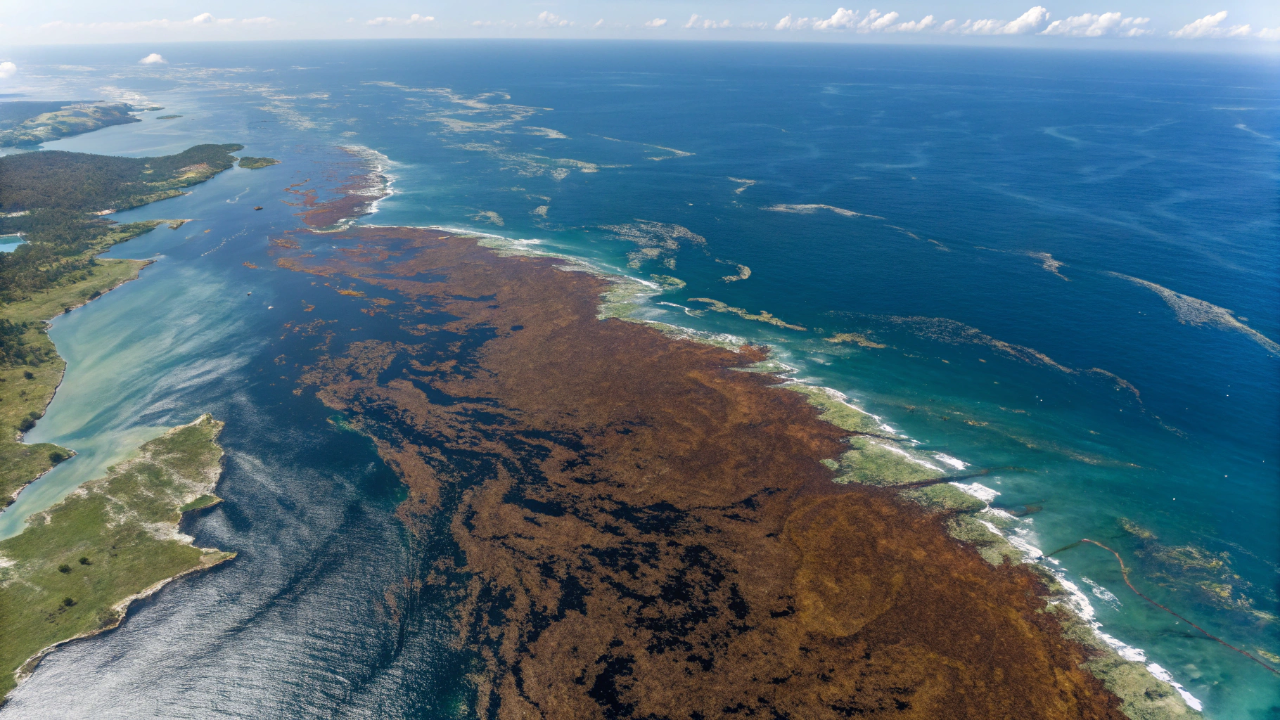 A colossal faixa marrom visível do espaço: cientistas alertam sobre cinturão gigante de algas que se formou no Oceano Atlântico e ameaça as praias