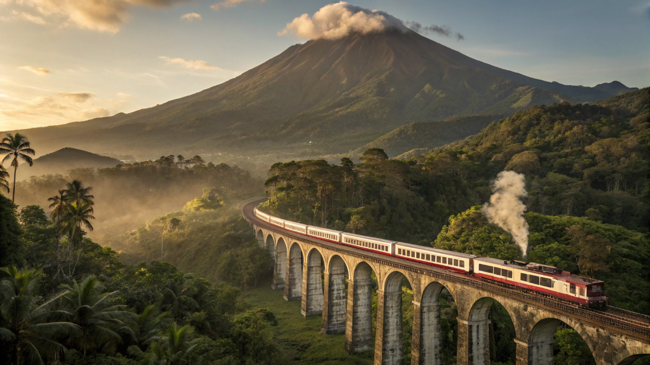 A ferrovia que passa ao lado de um dos vulcões mais ativos do mundo transporta milhares de passageiros todo dia