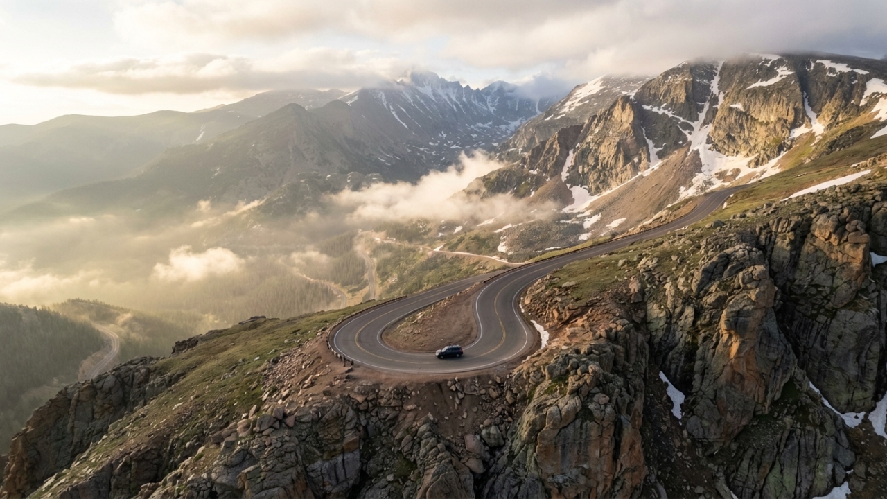 Com 4.302 metros de altura e 156 curvas, a rodovia no Colorado surge como um marco da engenharia e desafia pilotos