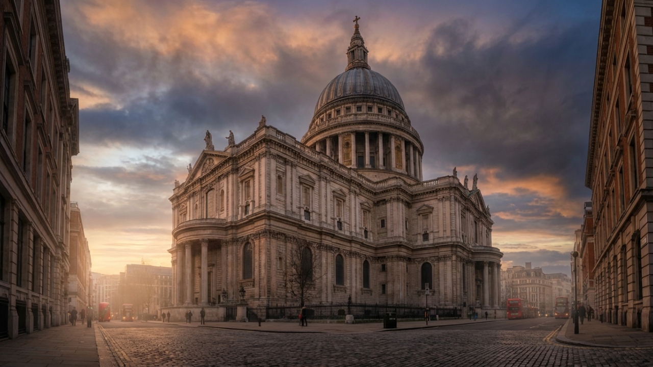 Com cúpula de 111 metros de altura, a catedral inglesa de 1710 surge como um marco e uma obra-prima da engenharia