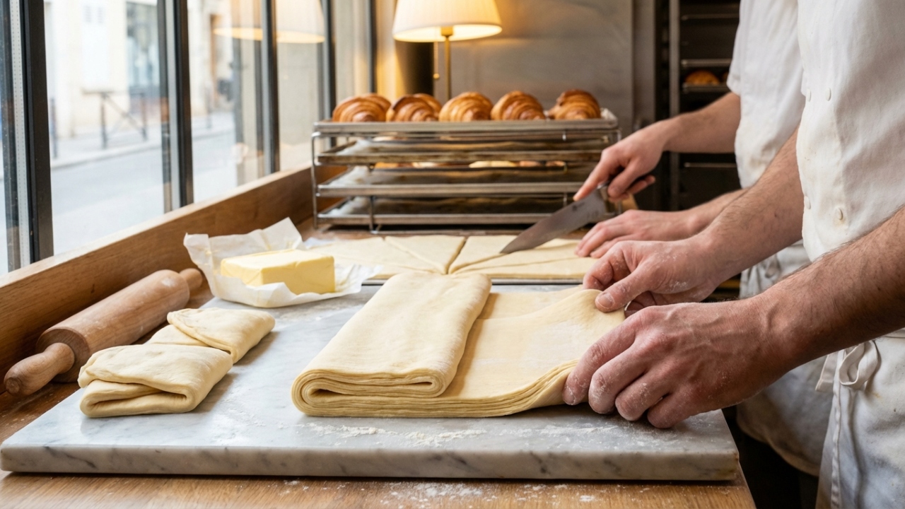 Com 36 camadas de massa e cozimento exato a 175°C, a técnica de laminação surge como o maior segredo do croissant perfeito