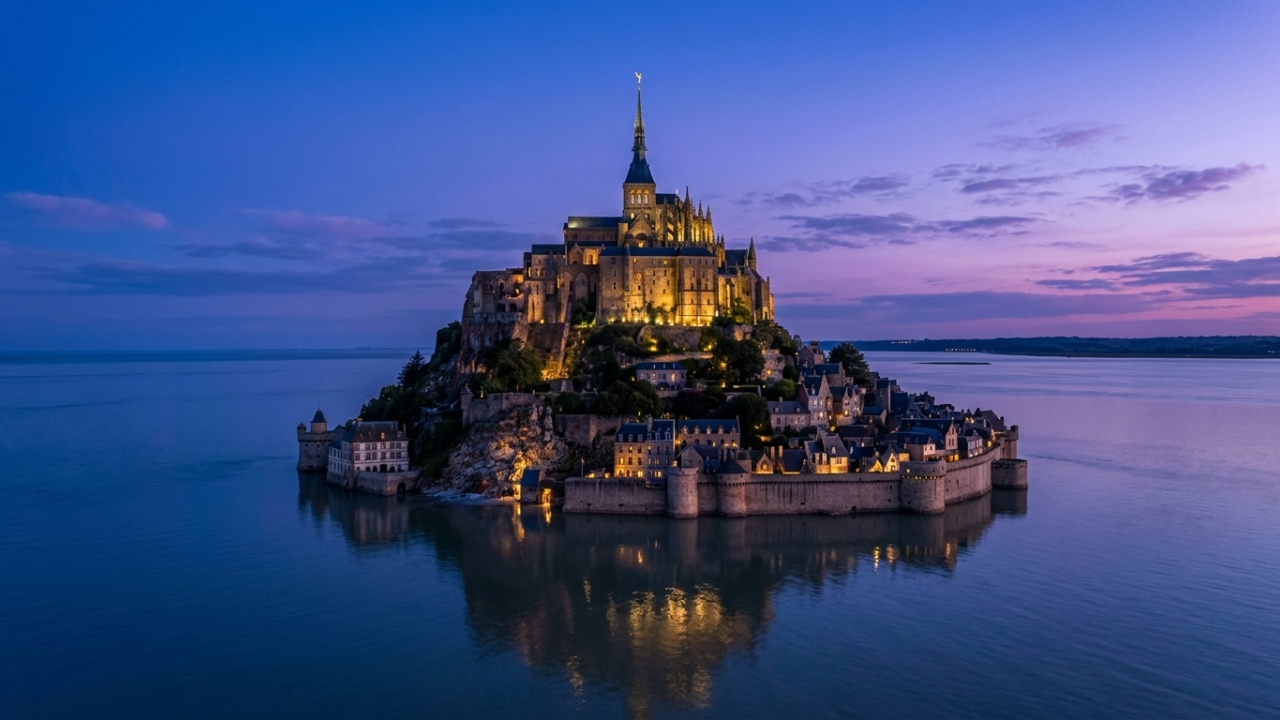 O mosteiro medieval construído em uma ilha rochosa isolada pelas marés mais extremas da Europa que se transforma em uma fortaleza impenetrável cercada por areia movediça e água