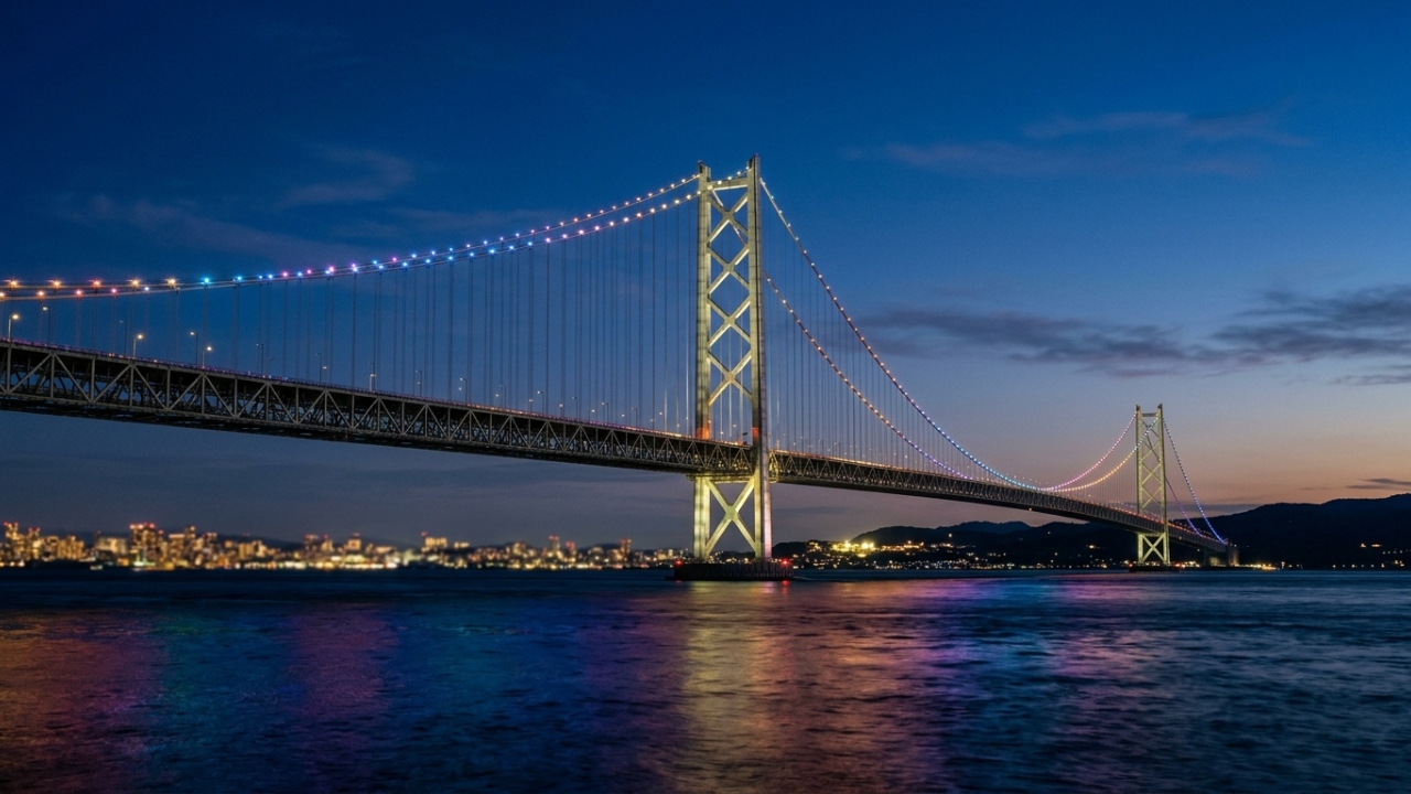 A superponte de 3911 metros projetada para suportar terremotos de magnitude 8 e ventos de 286 km por hora no Japão