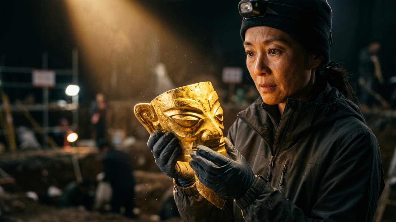 O mistério da máscara de 500 gramas de ouro puro e 3.000 anos de idade encontrada na China continua desafiando os arqueólogos em 2026