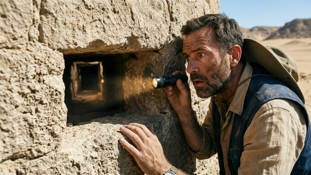 orredor oculto de 9 metros localizado acima da entrada principal da Grande Pirâmide de Gizé revela o segredo do peso das pedras e o descanso final do faraó