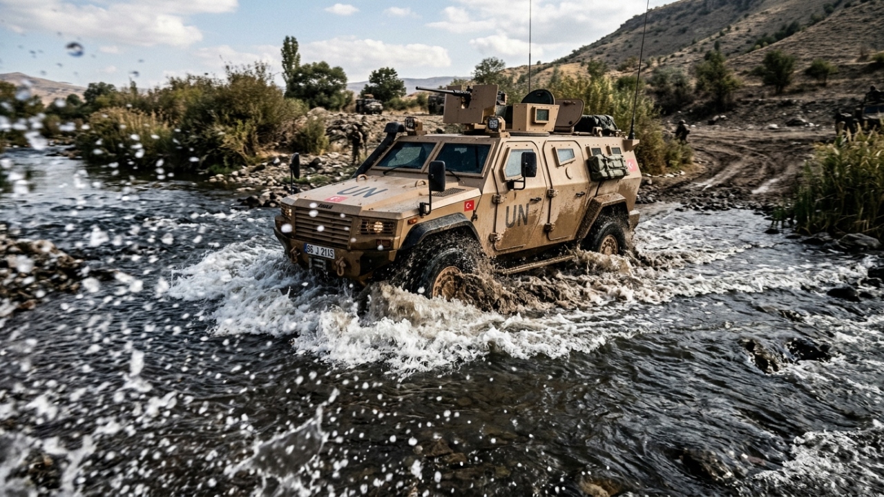 O veículo anfíbio turco de 6 toneladas possui um chassi em formato de V que salva a tripulação ao desviar a energia de explosões de minas terrestres
