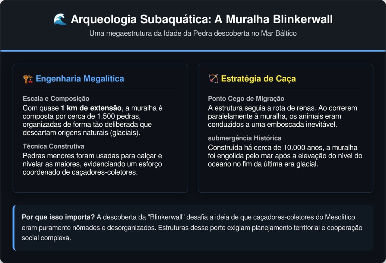Arqueólogos acharam uma muralha de 970 metros no fundo do Mar Báltico e ela tem 11 mil anos de idade