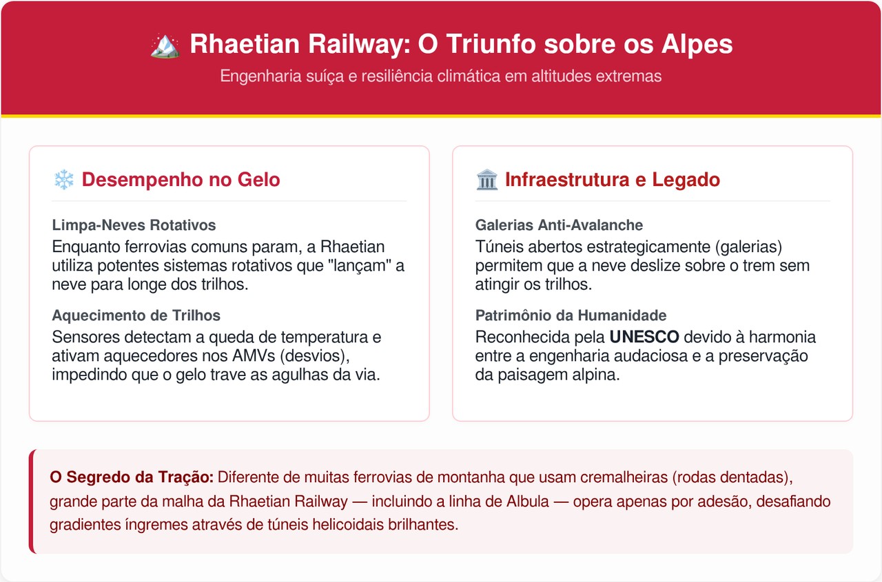 As pontes de pedra da ferrovia suíça foram construídas há mais de um século e ainda aguentam toneladas de gelo sem problema nenhum