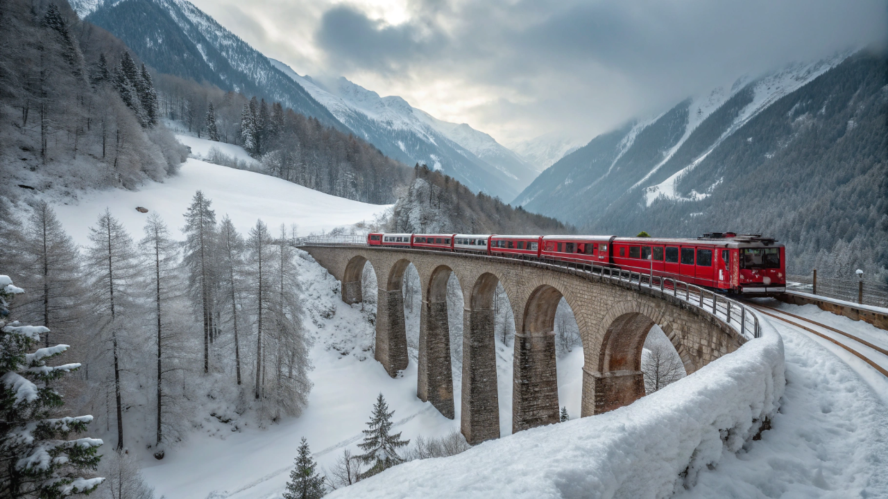 As pontes de pedra da ferrovia suíça foram construídas há mais de um século e ainda aguentam toneladas de gelo sem problema nenhum