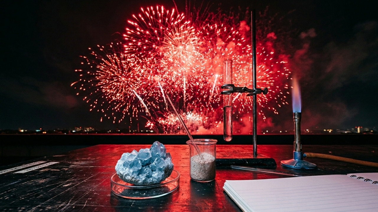 Esqueça o fogo comum, pois este mineral colore fogos de artifício de vermelho intenso sendo o pilar da tecnologia de sinalização