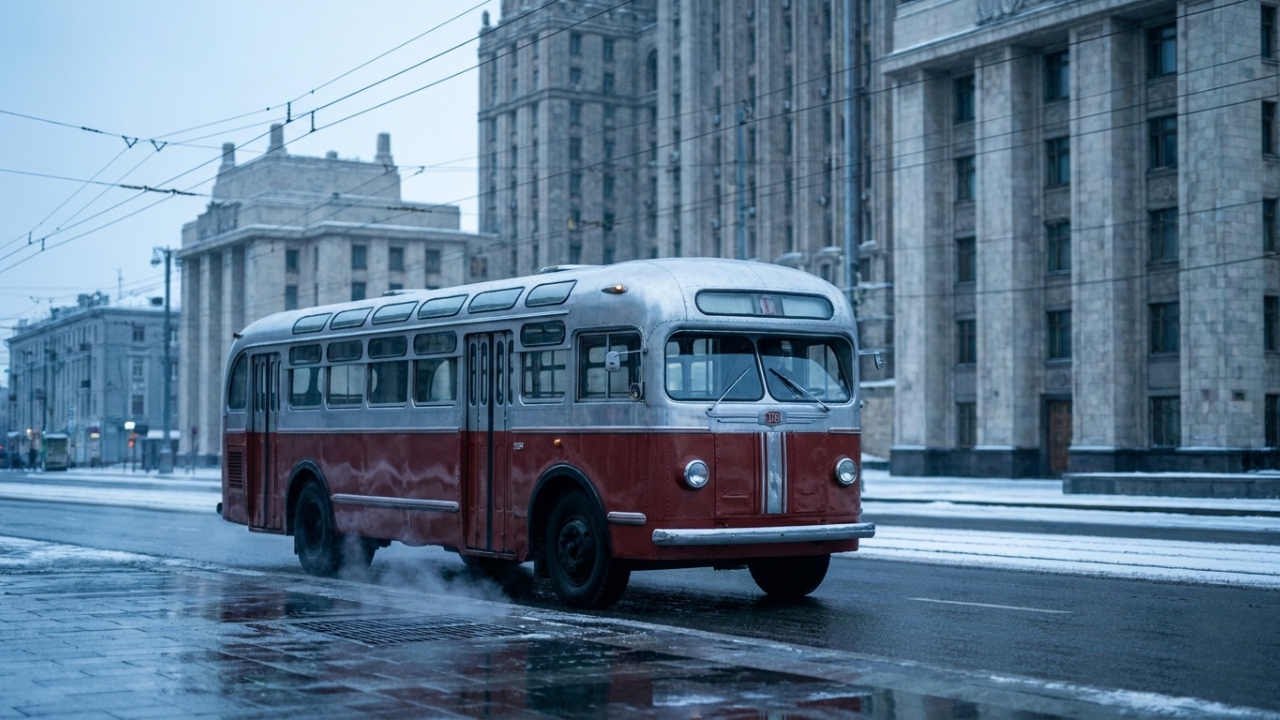 Com 34 assentos e motor diesel-elétrico de 1946, o gigante soviético surge como um pioneiro de engenharia nas ruas de Moscou
