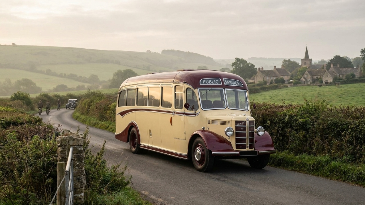 Com 27 assentos e motor de 28 cavalos, o clássico ônibus inglês de 1939 surge como um ícone da engenharia de transportes