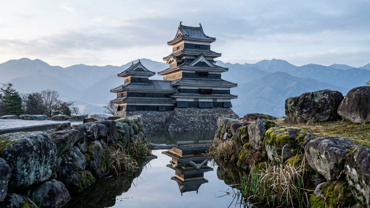 Com 30 metros de altura e paredes de madeira negra, a fortaleza japonesa iniciada em 1504 é uma das mais raras e preservadas estruturas samurais