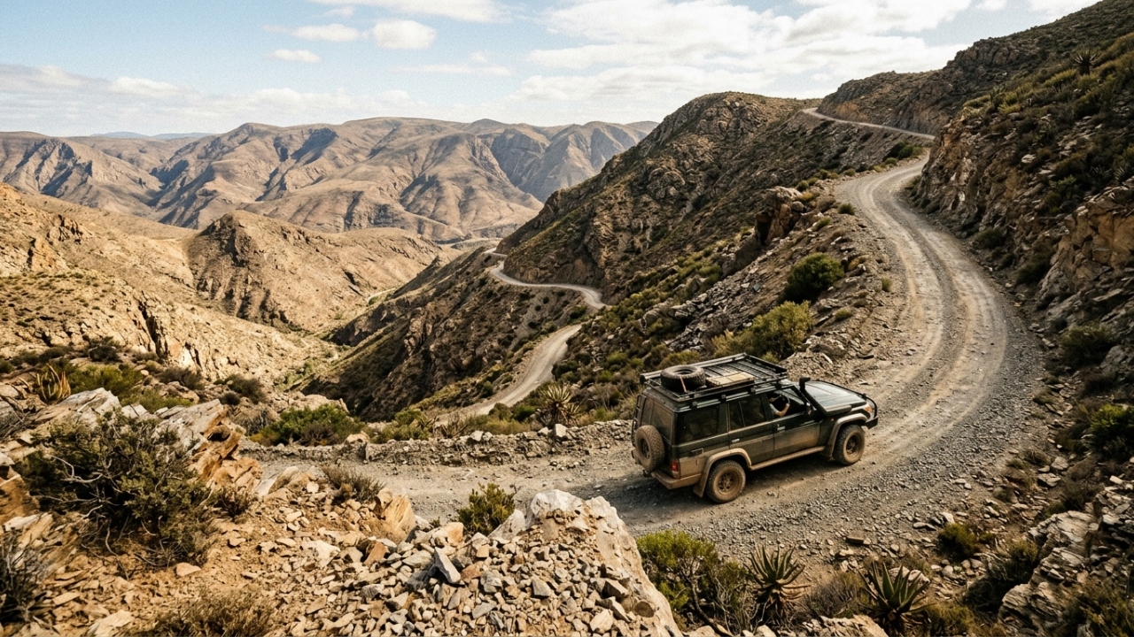 No coração de 200 km de natureza selvagem, a passagem de Holgat surge como um dos pontos mais isolados de Baviaanskloof na África do Sul