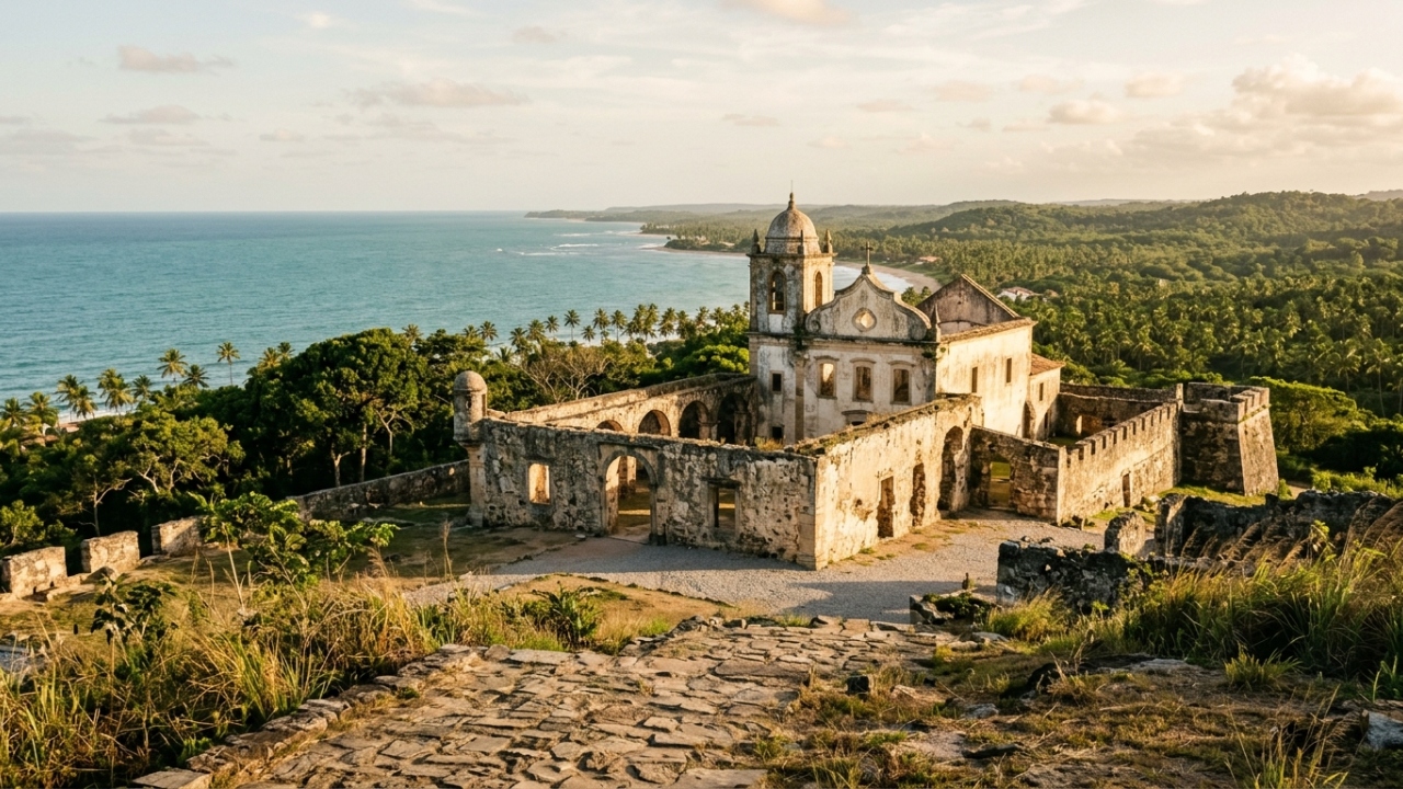 Datadas de 1551, as ruínas da primeira grande edificação civil portuguesa no Brasil erguem-se sobre a costa baiana como um marco da história colonial