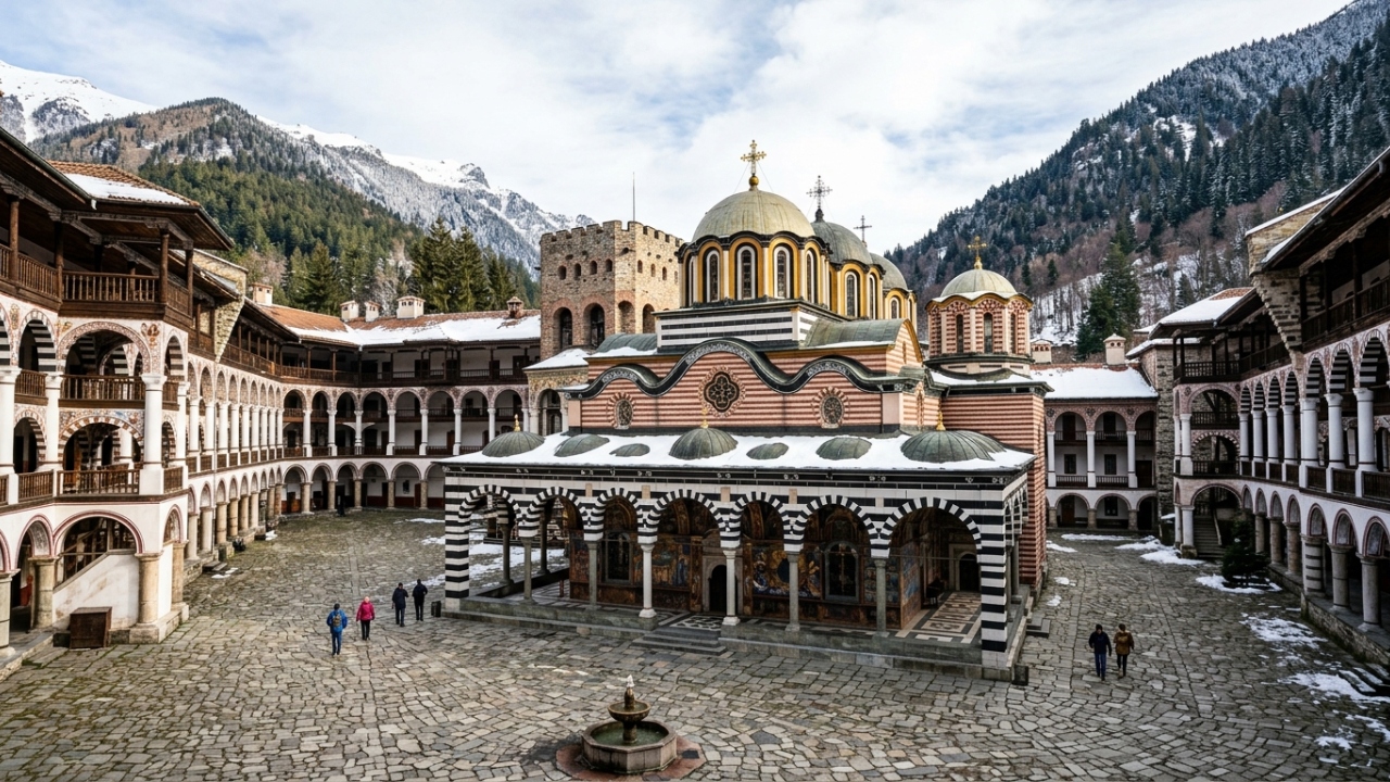Com muros de 24 metros de altura e afrescos centenários, o Mosteiro de Rila, na Bulgária, virou o maior símbolo da arquitetura ortodoxa