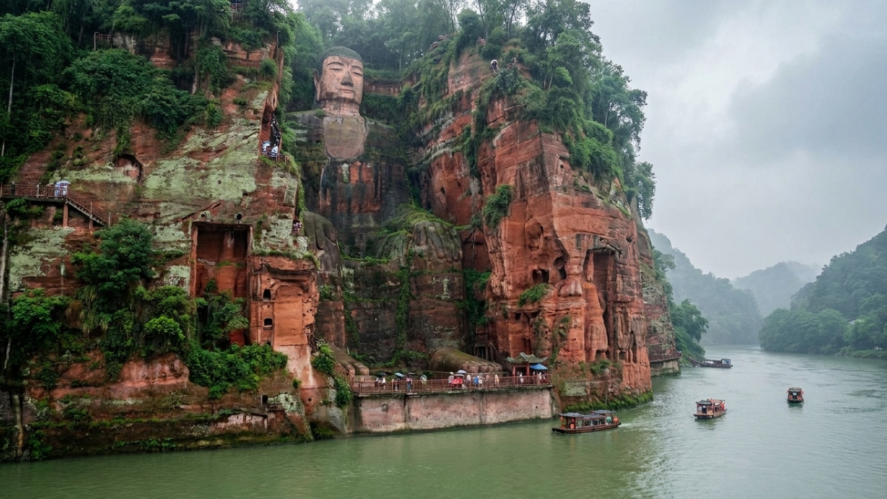 Com 71 metros de altura e 1.200 anos, arqueólogos confirmam que a estátua chinesa na rocha detém o recorde de engenharia