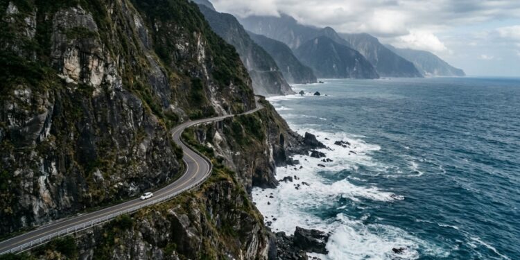 Com 118 km de extensão entre montanhas e o oceano, a rodovia em Taiwan surge como um desafio de engenharia esculpido em precipícios
