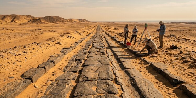 Cientistas descobrem estrada pavimentada de cinco mil anos no deserto do Egito que era utilizada para transportar blocos gigantes de granito destinados à construção de monumentos reais