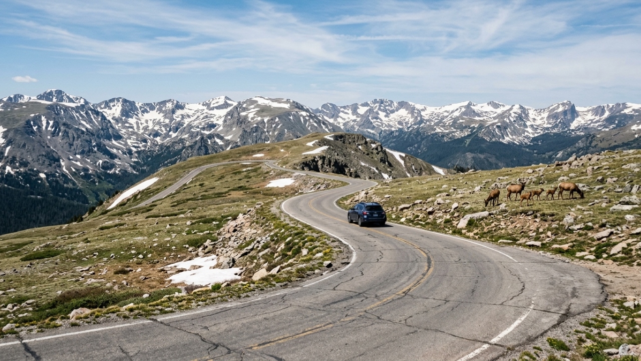 A rodovia americana sobe a 3.713 metros de altitude; cruzando o Parque Rocky Mountain, ela detém o recorde de estrada pavimentada contínua mais alta dos EUA