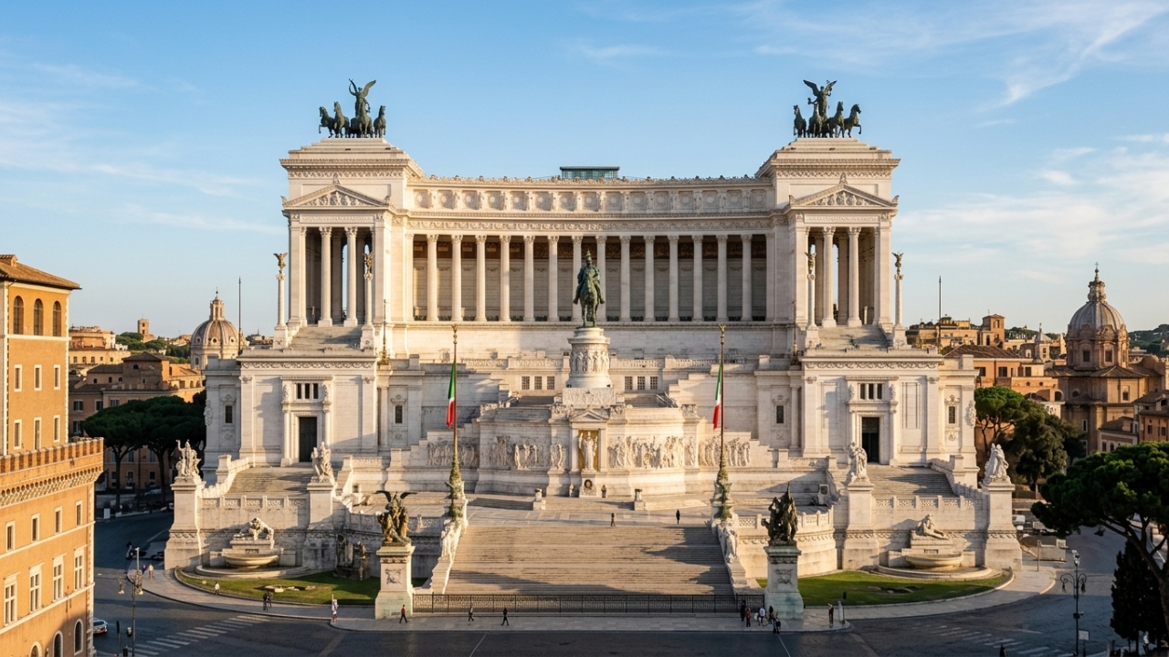 Com 81 metros de altura e mármore branco monumental, o monumento em Roma virou o maior símbolo da unificação italiana e da história