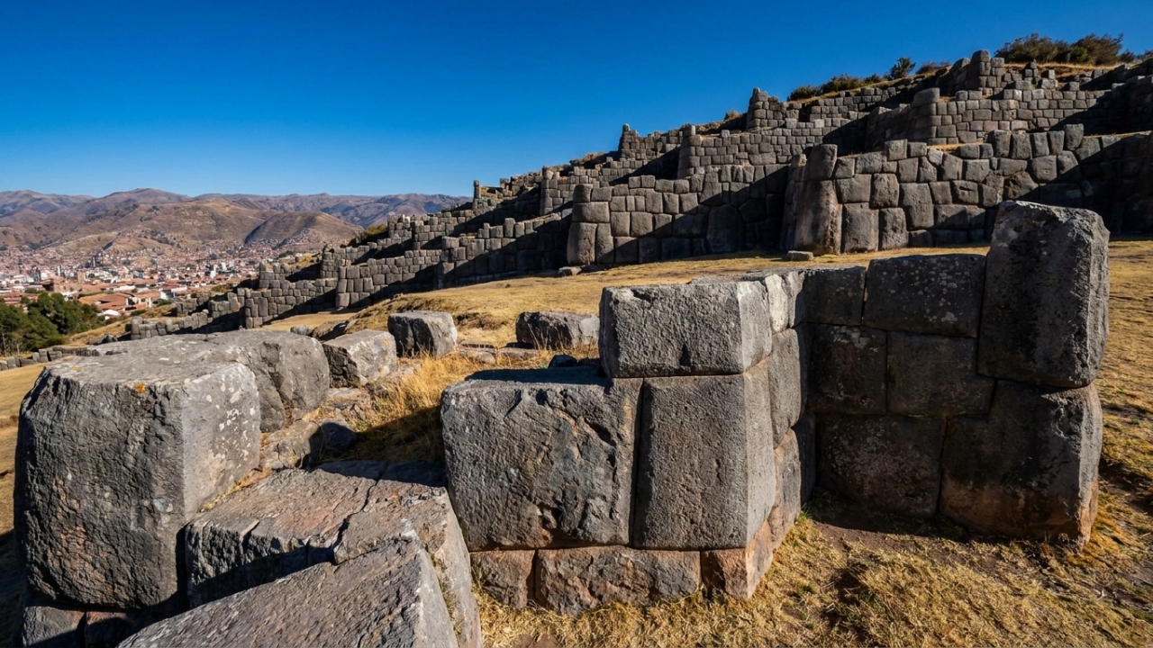 Com muros em zigue-zague e blocos de 120 toneladas, a fortaleza inca surge como um triunfo de engenharia e precisão