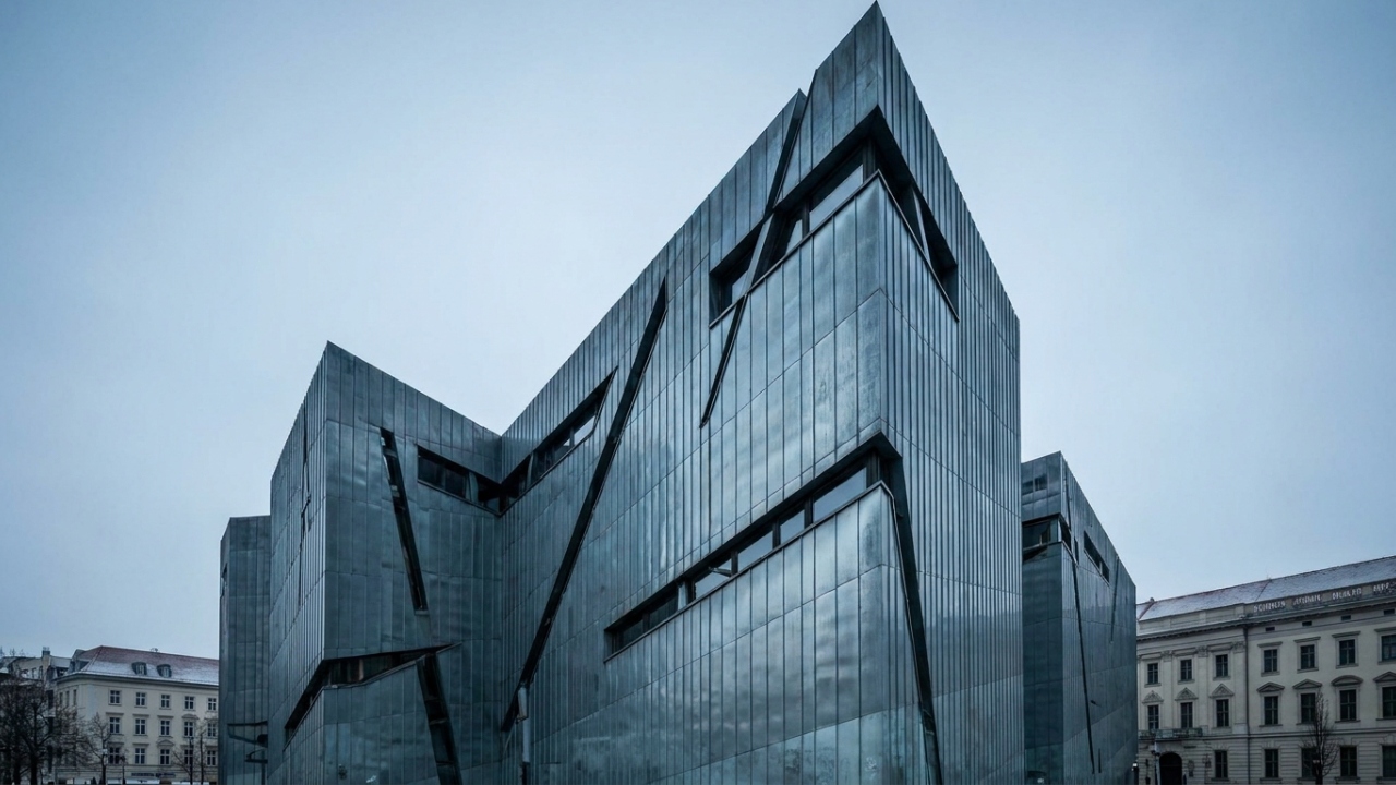 Com 15.500 m² de fachada de zinco, o Museu Judaico em Berlim surge como um marco da arquitetura desconstrutivista mundial