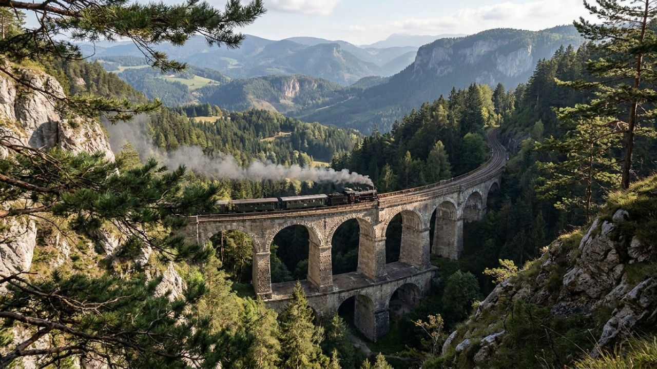 Com 41 km de trilhos e 16 viadutos, a ferrovia austríaca Semmering de 1854 virou um recorde da engenharia ferroviária mundial