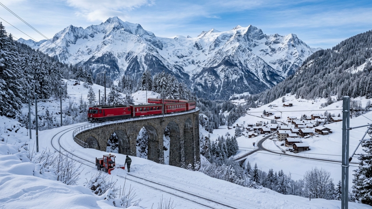 As pontes de pedra da ferrovia suíça foram construídas há mais de um século e ainda aguentam toneladas de gelo sem problema nenhum