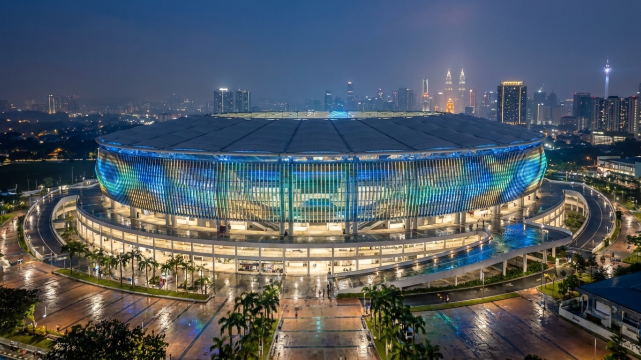 Com 87.411 lugares e cobertura icônica, o estádio na Malásia surge como a maior arena do sudeste asiático e um recorde de design