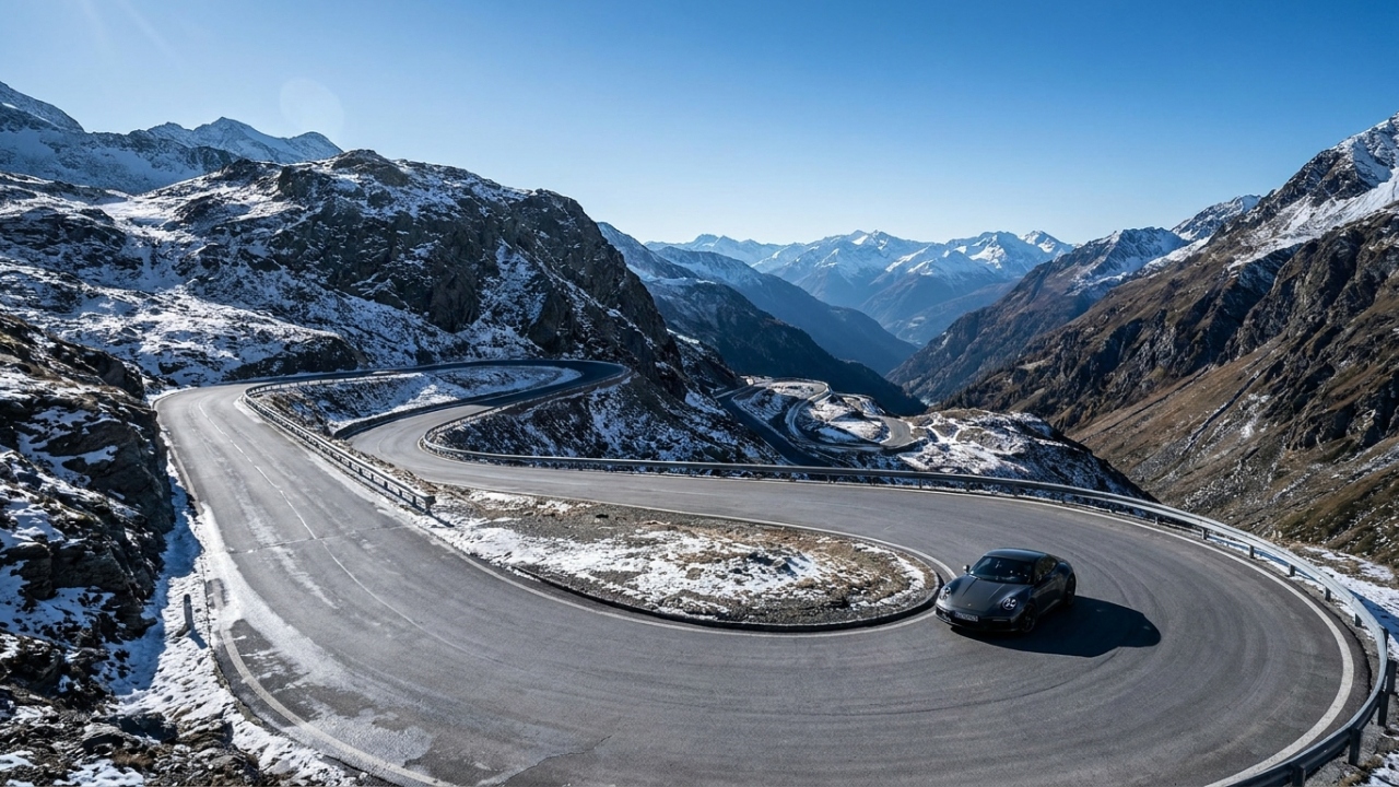 Com quase 2.500 metros de altitude e curvas radicais, a estrada alpina que liga a Áustria à Itália surge como um marco de engenharia extrema