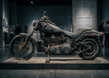 Arrastada pelo tsunami do Japão e encontrada em uma praia do Canadá, a moto americana de 1.600 cilindradas sobrevive a um ano no mar
