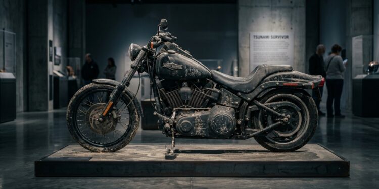 Arrastada pelo tsunami do Japão e encontrada em uma praia do Canadá, a moto americana de 1.600 cilindradas sobrevive a um ano no mar