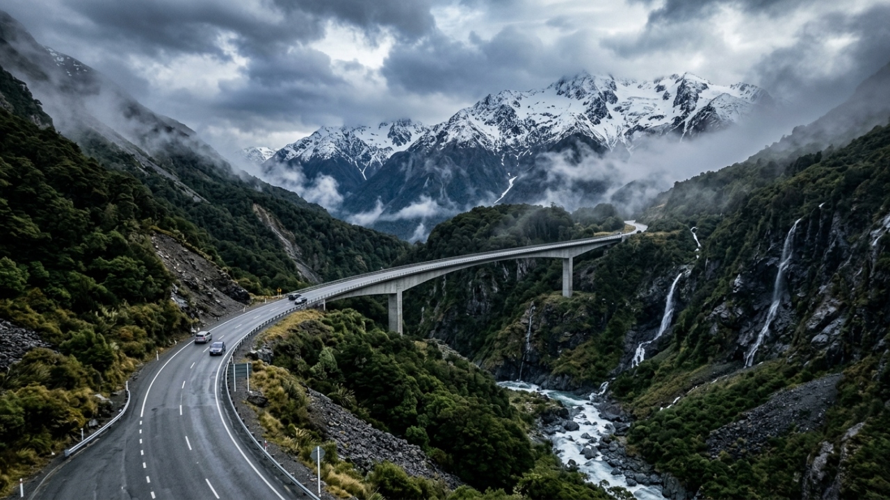 Com 920 metros a rodovia Arthur's Pass SH73 cruza os Alpes do Sul