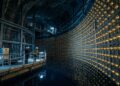 O gigantesco e brilhante tanque cilíndrico forrado com 50 mil toneladas de água ultra pura a 1000 metros de profundidade no subsolo de uma montanha japonesa construído para tentar capturar as partículas mais indescritíveis do universo